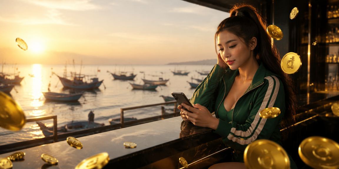 Cảnh bãi biển Mũi Né – người dùng thực hiện giao dịch nạp rút qua điện thoại