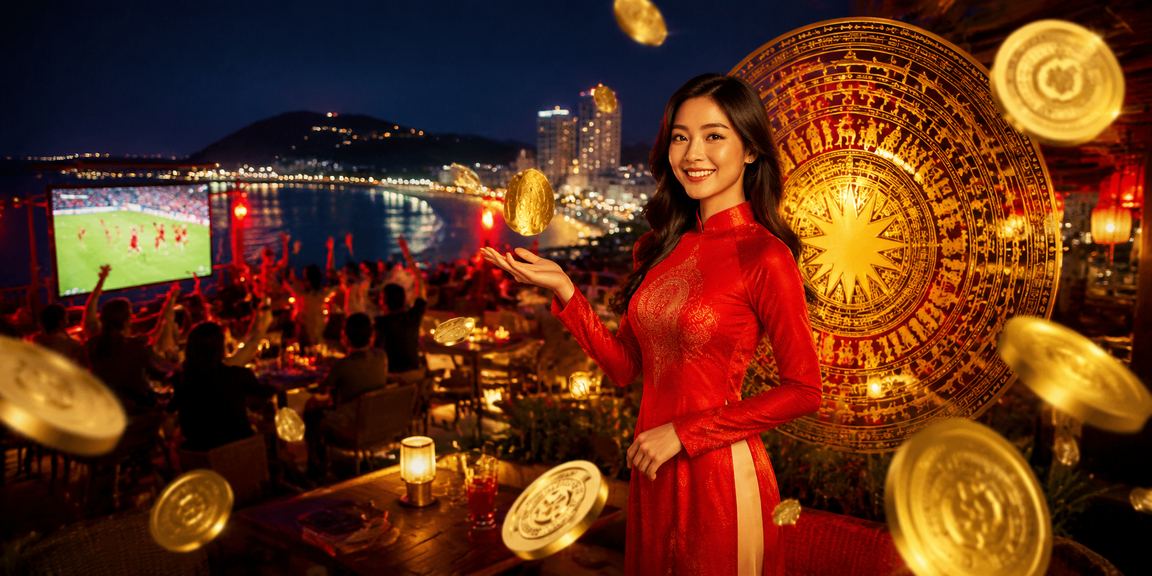 Người dùng Vũng Tàu mặc áo dài xem thông tin voucher casino và cá cược trực tuyến